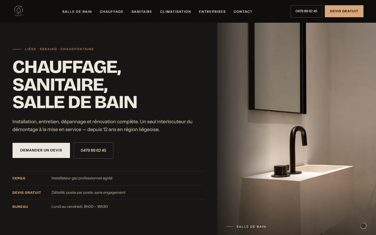 Site Hydroline — page d'accueil sur ordinateur