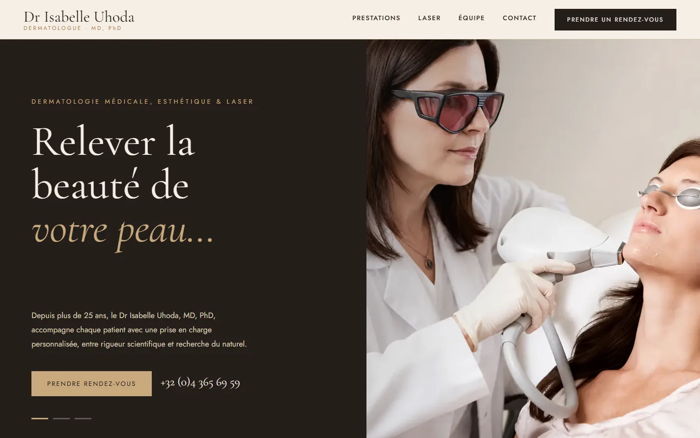 Site du Dr Isabelle Uhoda — page d'accueil sur ordinateur